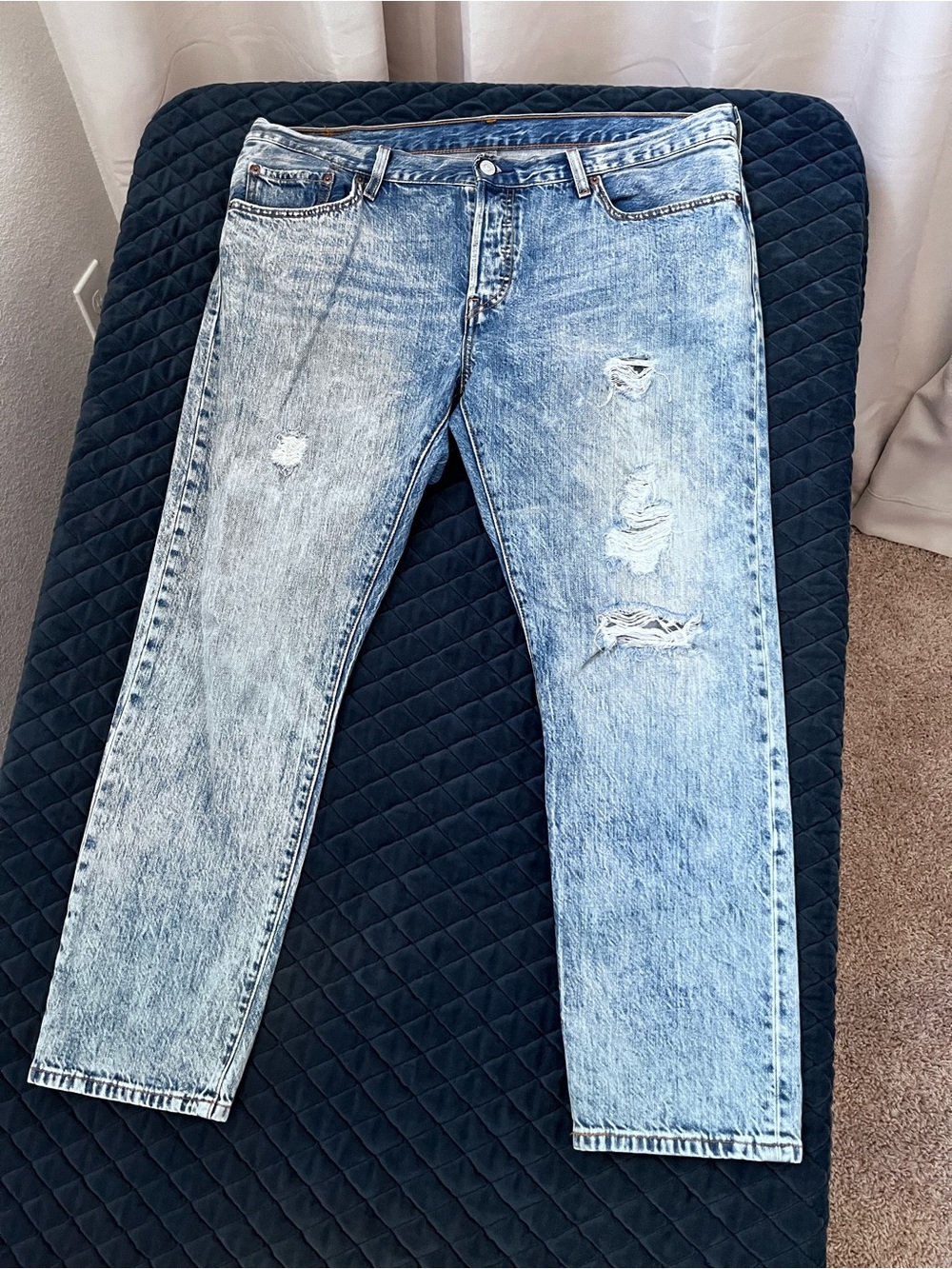 Levi's 501 Light Blue Distressed Straight Jeans - Casual Women’s Ripped Jeans